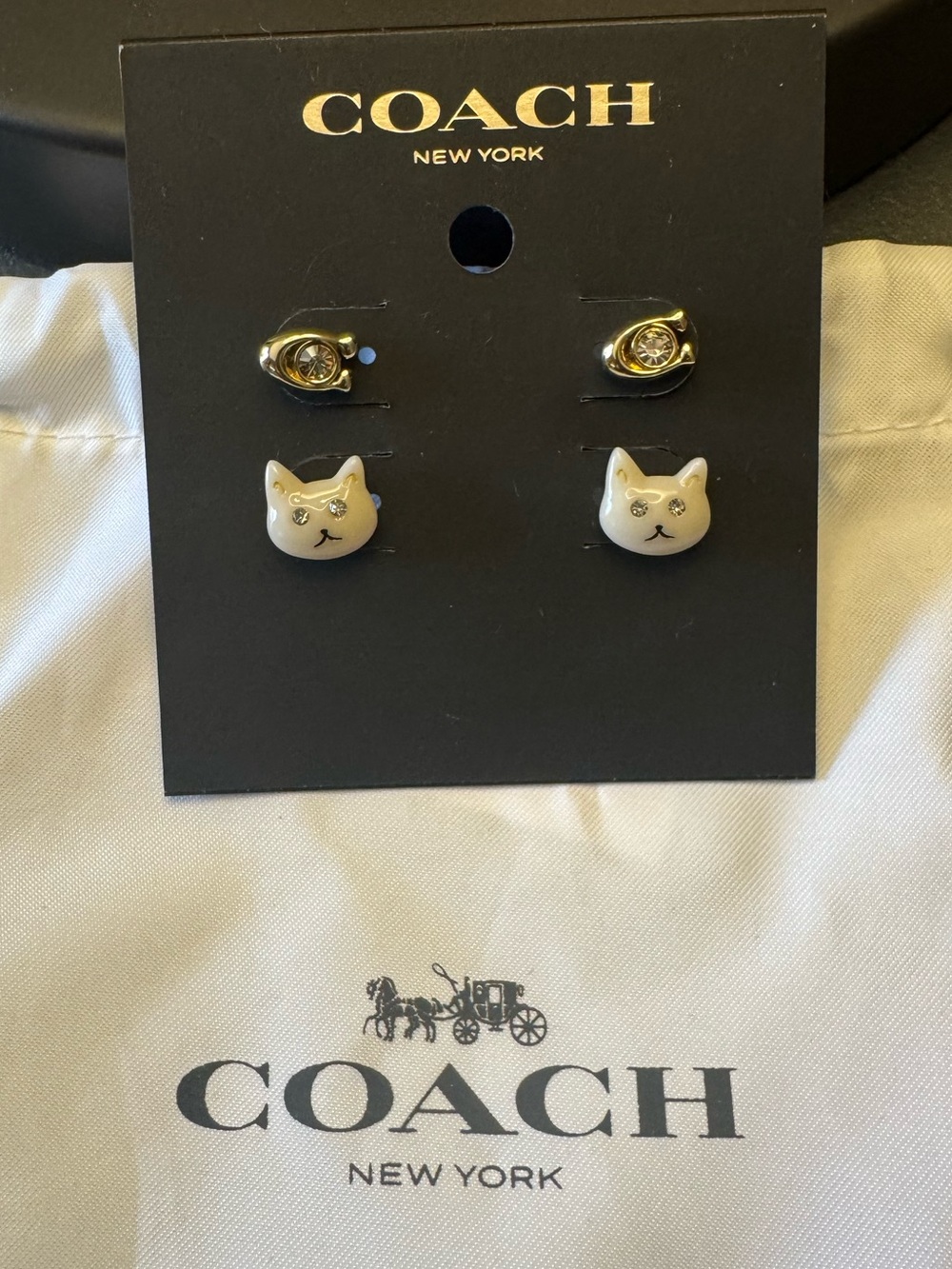 NWT Coach Signature "C" and Cat Stud Earrings Set